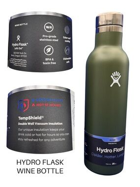 Hydro Flask 25 oz TempShield Insulated Wine Bottle Green Screw Cap - Green NWT